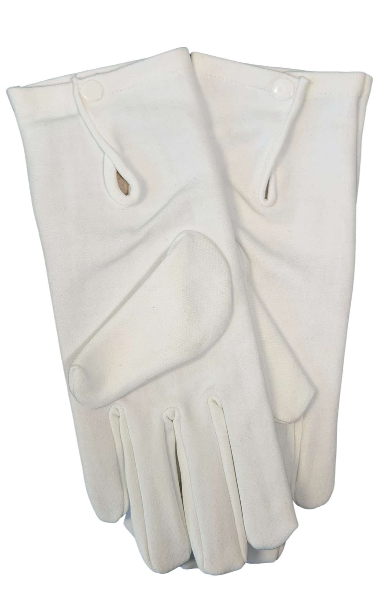 Witte katoenen handschoenen met kunststof drukknoop