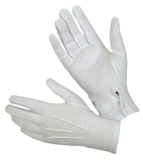Witte katoenen handschoenen met kunststof drukknoop
