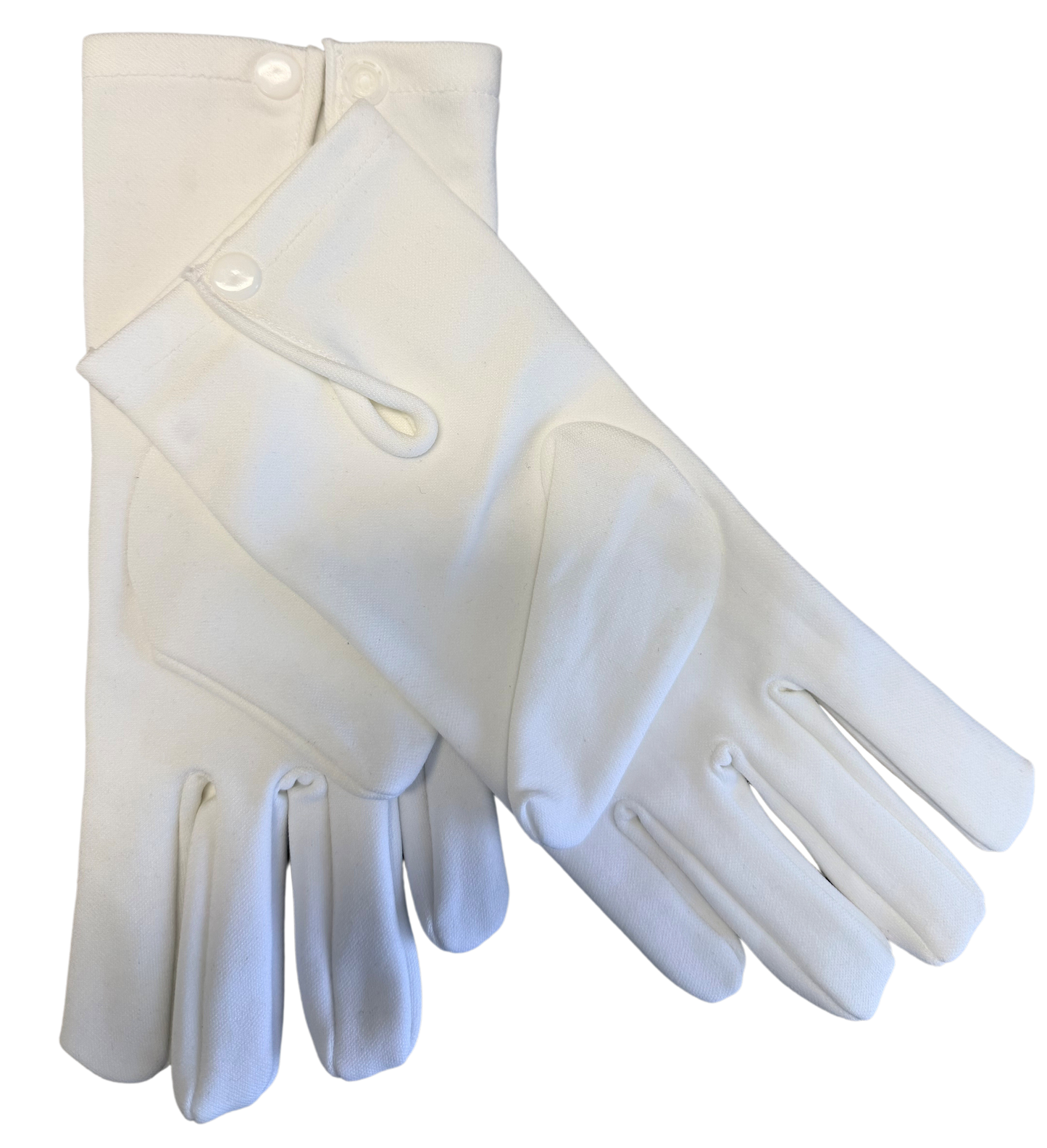 Witte katoenen handschoenen met kunststof drukknoop