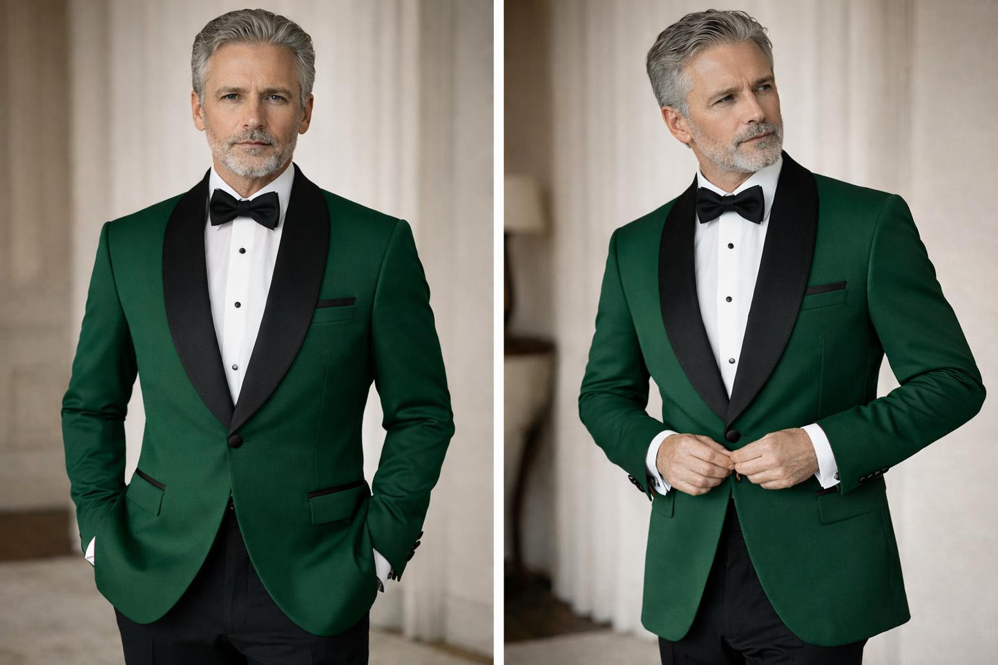 Groene avondjas formal wear met zwarte revers