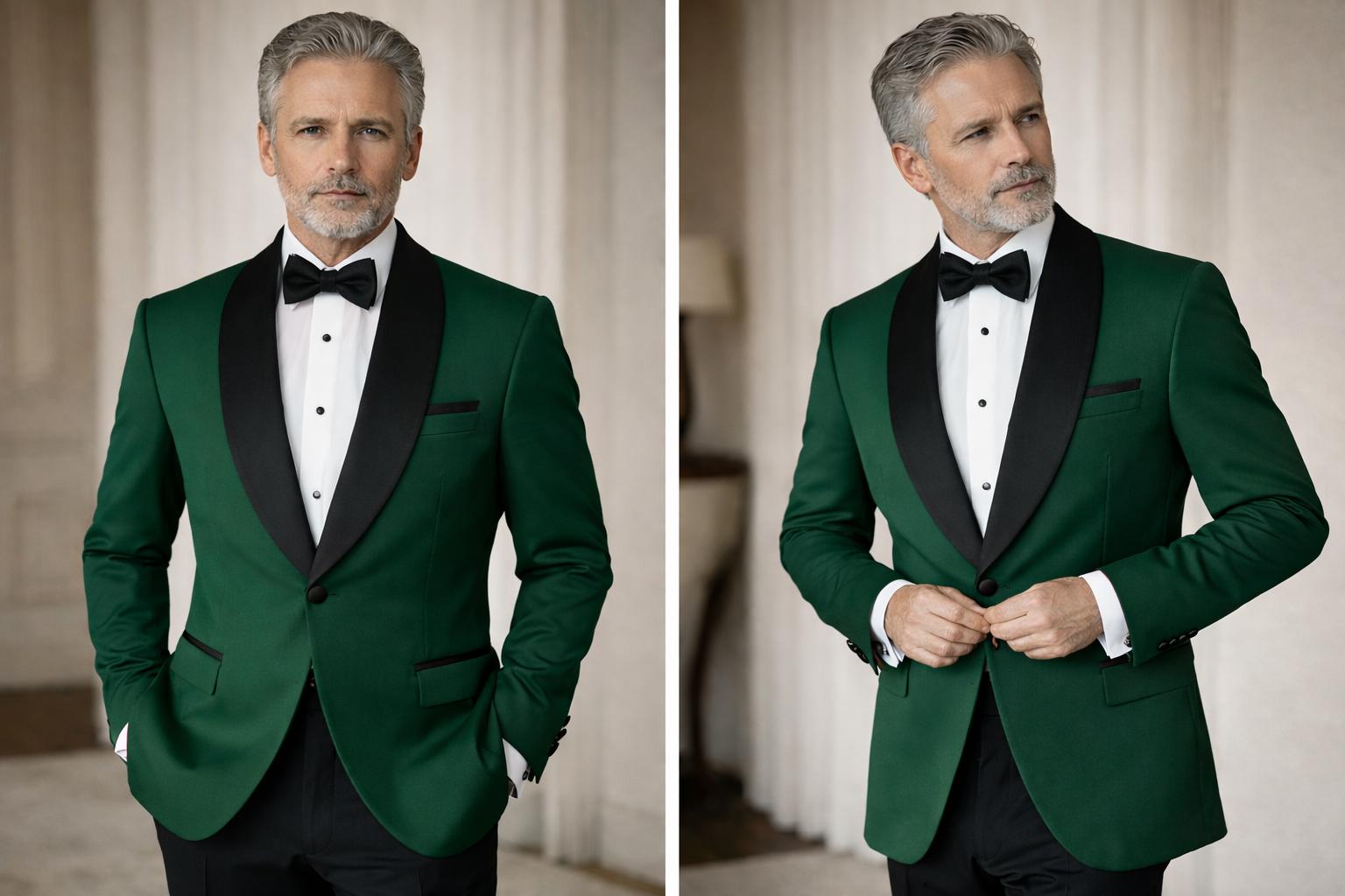 Groene avondjas formal wear met zwarte revers
