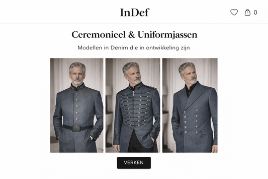 Conceptmodel van ceremoniële uniformjas in denim look stof